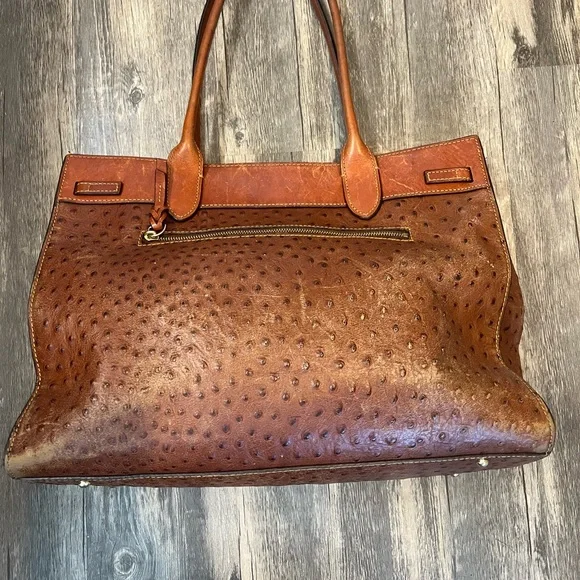 Dooney & Bourke Ariel Ostrich Leather Tote with Tassels in Cognac Magnetic Top - Picture 6 of 16